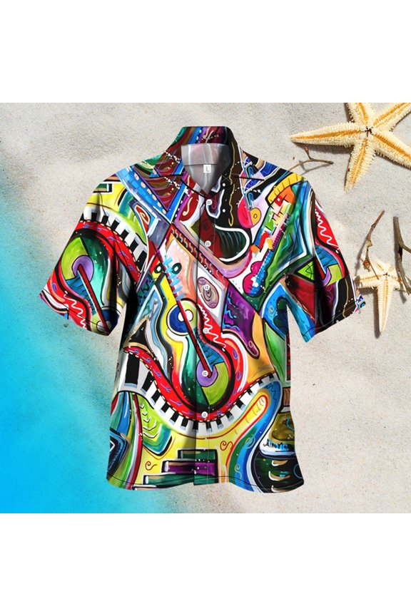 Mens Casual Shirt Lapel Printed Short Sleeve Button Down Blouse Outdoor Streetwear Casual Loose Summer Vacation Beach Top for Men