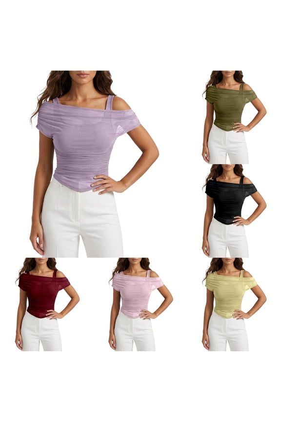 Mesh Crop Top Y2K Sheer Ruched Off Shoulder Halter Camisole Slim Fit Tube Cami Top Going Out