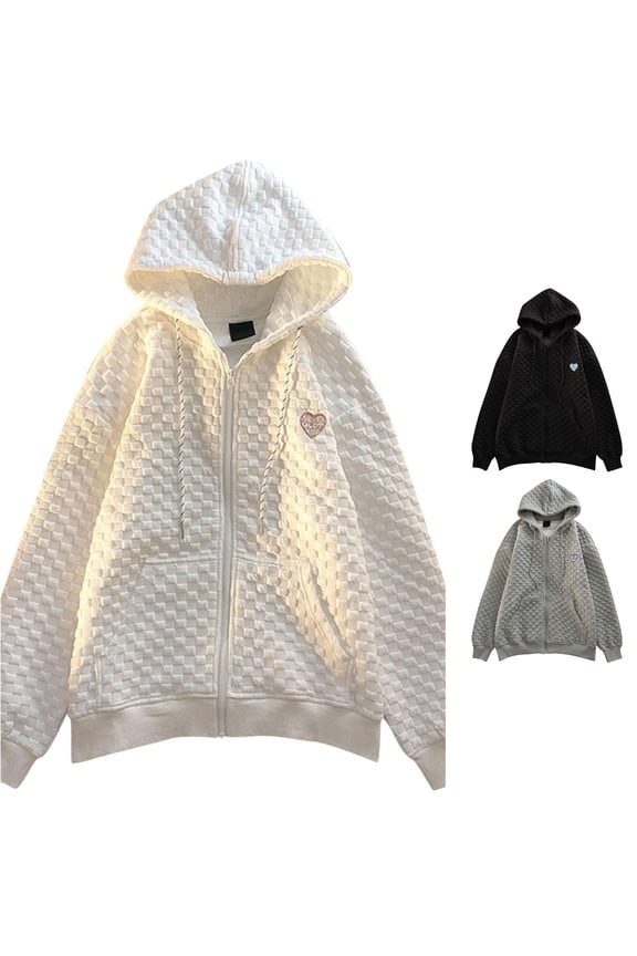 Never Old Tribe Embroidered Hoodie Women Waffle Knit Full Zip Up Hooded Sweatshirt Casual Jacket Outerwear
