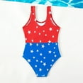 thumbnail image 1 of VOUZZA One-Piece Swimsuit for Girls, Patriotic US Flag Stars Colorblock Cami Bathing Suit, 4th of July Beachwear for Kids, 1 of 6