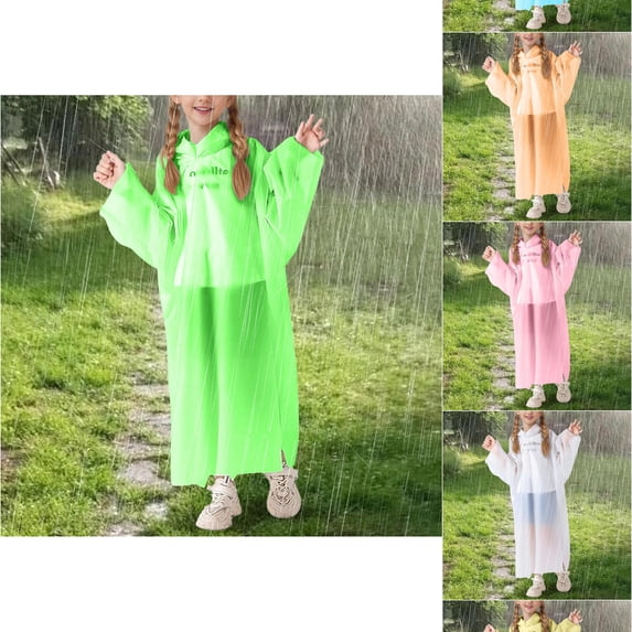 VOUZZA Rain Coats for Girls Disposable Solid Color Rain Poncho Waterproof Hooded Rainwear Emergency Jacket Toddler Ponchos