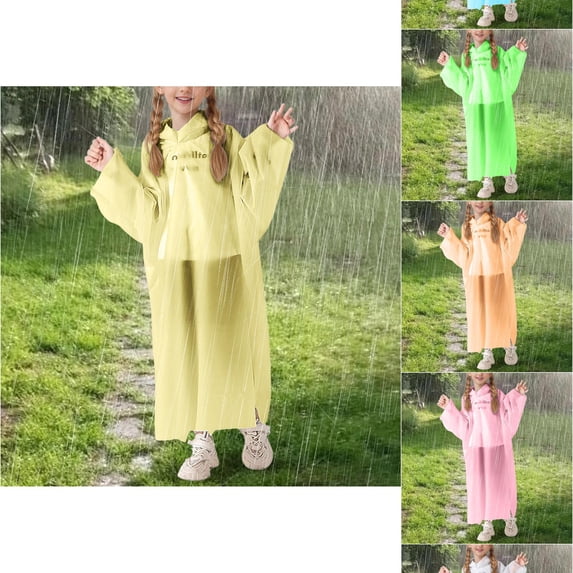 VOUZZA Rain Coats for Girls Disposable Solid Color Rain Poncho Waterproof Hooded Rainwear Emergency Jacket Toddler Ponchos