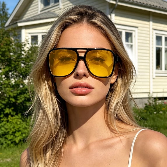 VOUZZA Sunglasses Retro Double Bridge Square Frame Fashion Trend Shades Outdoor Goggles Uni