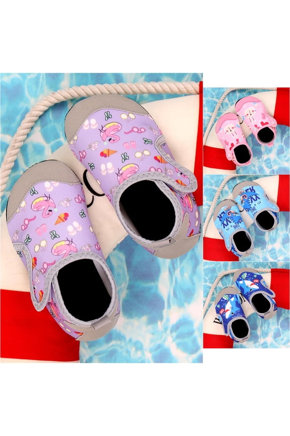Toddler Beach Swim Shoes, Flexible Quick Drying Water Sneakers with Adjusting Strap, Non Soft Sole Aqua Barefoot Shoes for Kids 1-9 Years
