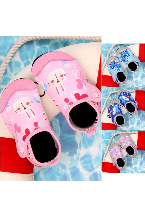 Toddler Beach Swim Shoes, Flexible Quick Drying Water Sneakers with Adjusting Strap, Non Soft Sole Aqua Barefoot Shoes for Kids 1-9 Years