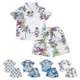 thumbnail image 1 of VOUZZA Toddler Boy Outfits Hawaiian Style Tropical Print Shirt and Elastic Waist Shorts 2-Piece Set Baby Boys Beach Vacation Wear Clothing Outfits, 1 of 4