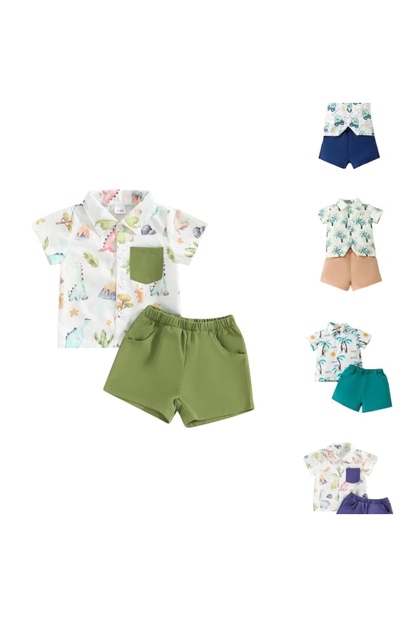 Toddler Boy Summer Clothes Boys Short Sleeve Cartoon Pineapple Prints Lapel Shirt Shorts Piece Gentleman Outfits Pack Wear