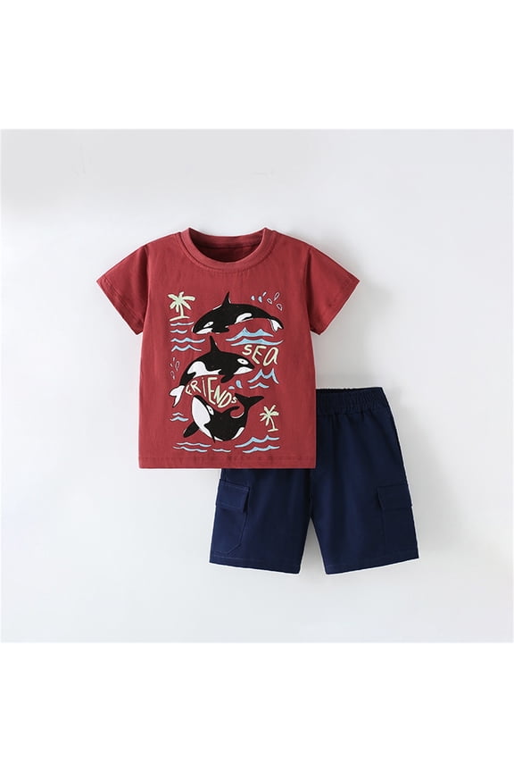 Toddler Boys Summer Outfit Kids Casual Clothing Set Round Neck T-Shirt and Shorts 2-Piece Daily Wear Playwear Suit