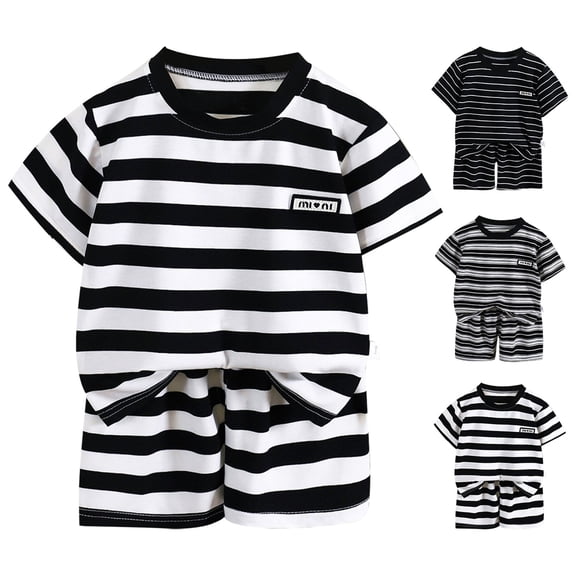 VOUZZA Toddler Boys Summer Outfits Striped Breathable Casual Short Sleeve Shirt and Shorts 2-Piece Suit Baby Kids Playwear Clothing Set