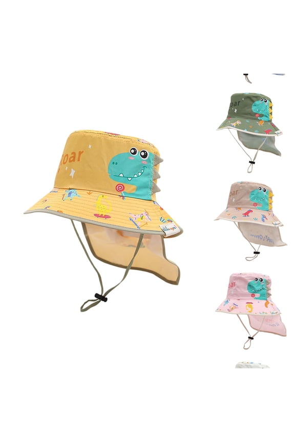 Toddler Girl Sun Hat Kids Summer Cartoon Dinosaur Bucket Hat Back Neck Cover Quick Dry Outdoor Legionnaire Cap Hats