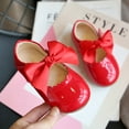 thumbnail image 1 of VOUZZA Toddler Girls Princess Shoes Solid Color Bowknot Patent Leather Flat -on Loafers Mary Jane Walking Shoes, 1 of 3
