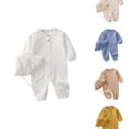 thumbnail image 1 of VOUZZA Toddler Romper Boys Long Sleeve Linen Button Down Romper Bonnet Hat Toddler Jumpsuit Baby Infant One Piece Jumpsuits Newborn Overalls Outfits, 1 of 3