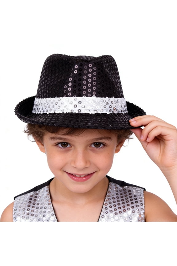 Top Hat for Kids, Sequin Glitter Fedora Cap for Stage Performance Magic Show, Dance Accessory for Boys Girls