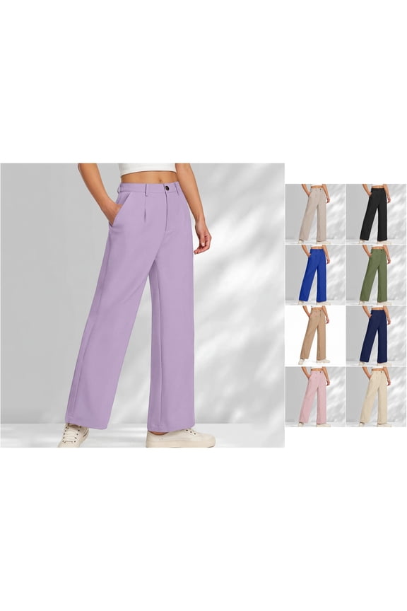 Uniform Pants for Girls Wide Leg Dress Pants Pockets Stretchy Solid Color High Elastic Waist Pull on School Uniform