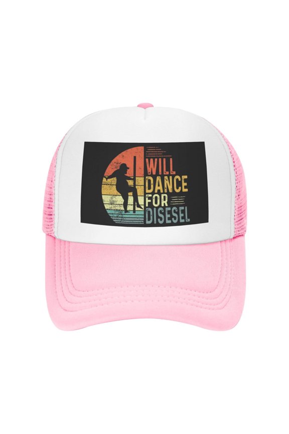 Will Dance for Diesel Trucker Hat for Men Funny Casual Printed Mesh Baseball Cap Adjustable Retro Snapback Hat