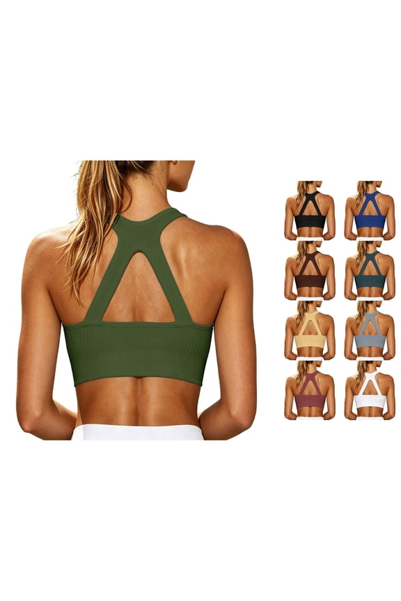 Women Seamless Sports Bra High Impact Workout Tank Top Padded Strappy Yoga Camisole Running Gym Fitness Activewear Crop Top