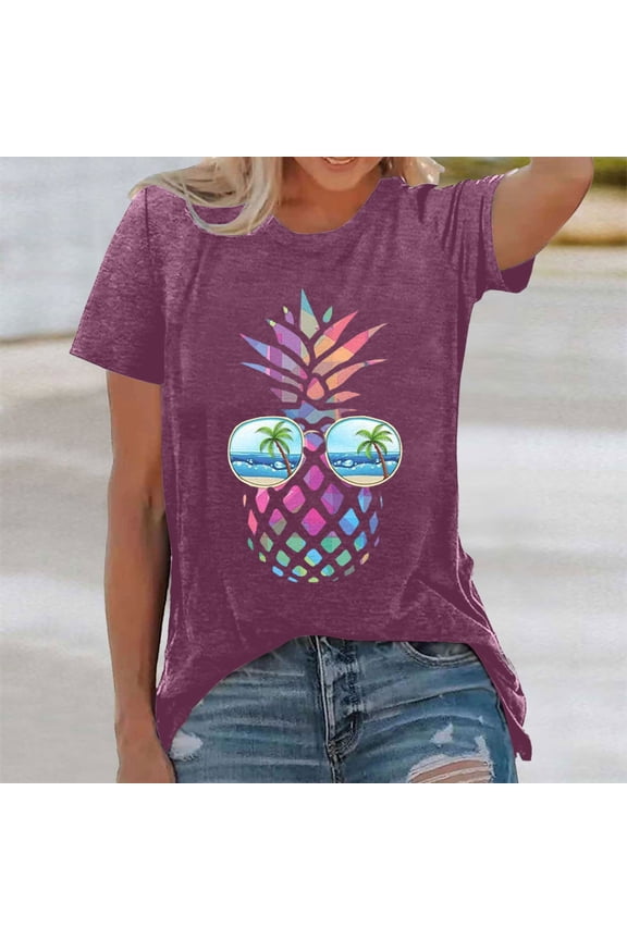 Women's Vintage Pineapple Graphic Tee Tropical Beach Short Sleeve Summer Vacation Top