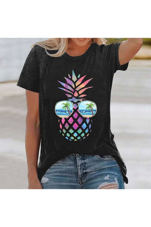 Women's Vintage Pineapple Graphic Tee Tropical Beach Short Sleeve Summer Vacation Top