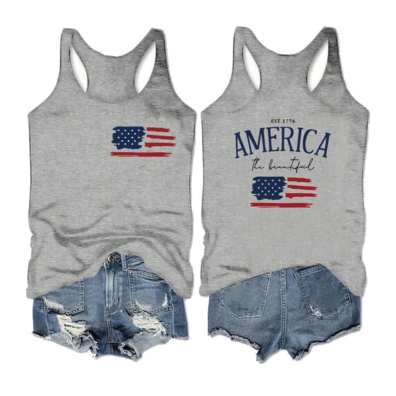 VOUZZA Womens American Flag Tank Tops 4th of July Patriotic Sleeveless Shirts Summer Casual Loose Fit Tee