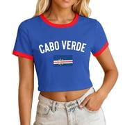 VOUZZA Womens Crop Top Cabo Verde Graphic Printed Crewneck Short Sleeve Slim Fit Tank Shirt