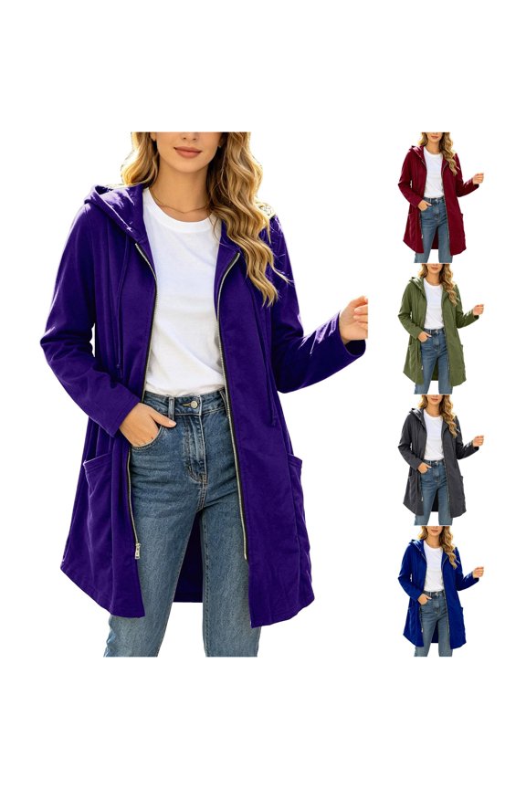 Womens Mid Length Zip Up Hoodie Casual Open Front Cardigan Long Sleeve Hooded Sweatshirt Jacket Coat Tops