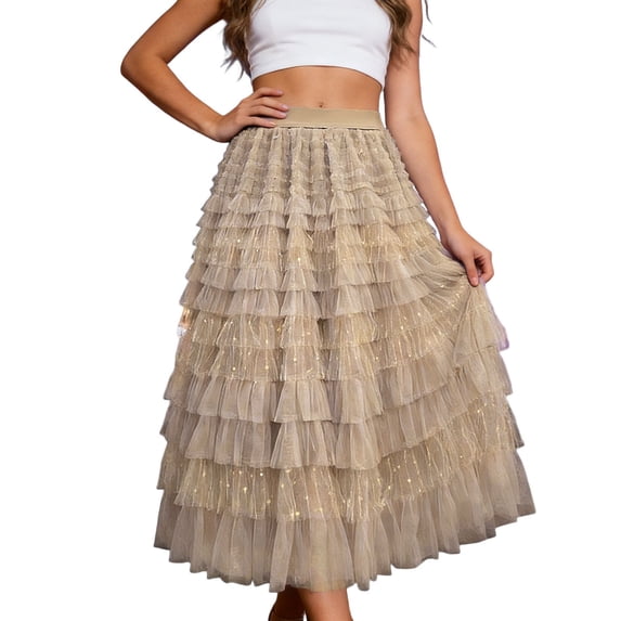 VOUZZA Womens Polka Dot Skirt Metallic Tiered Cake Maxi Sweet Tulle Skirts
