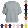 thumbnail image 1 of VOUZZA Womens Puff Sleeve Pullover Top Short Sleeve Crewneck Solid Loose Fit Casual Sweatshirt, 1 of 5