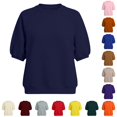 thumbnail image 1 of VOUZZA Womens Puff Sleeve Pullover Top Short Sleeve Crewneck Solid Loose Fit Casual Sweatshirt, 1 of 5