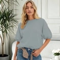 thumbnail image 1 of VOUZZA Womens Short Sleeve Sweatshirt Crewneck Puff Sleeve Pullover Casual Loose Fit Solid Top, 1 of 4