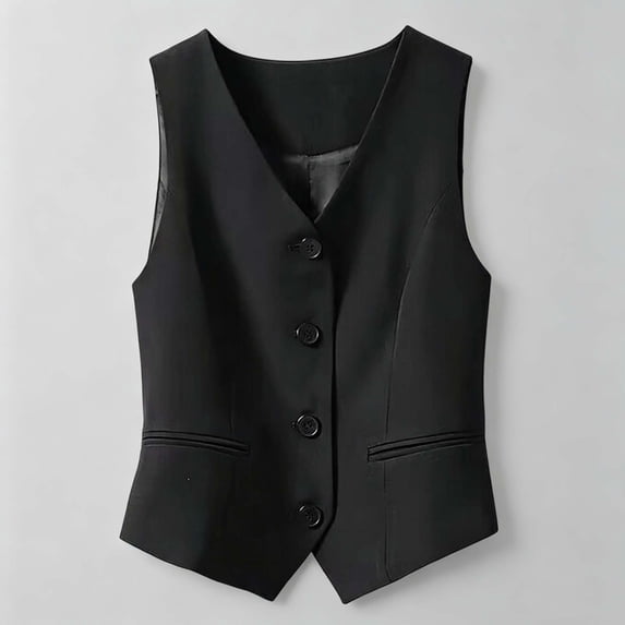 VOUZZA Womens Suit Vest Sleeveless V Neck Button Down Waistcoat Fitted Business Casual Blazer Top with Front Pockets