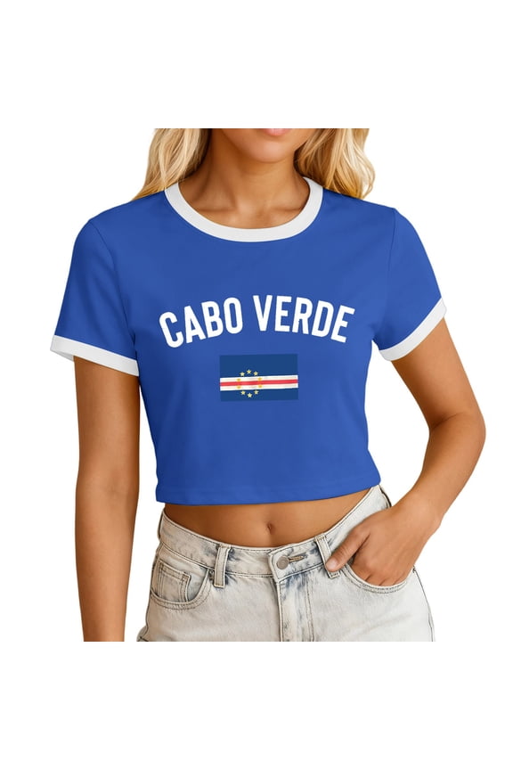 Womens T-Shirt Cabo Verde Graphic Print Crewneck Cropped Short Sleeve Slim Fit Tee Top