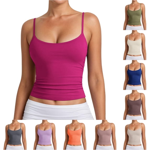 VOUZZA Womens Tank Top Summer Adjustable Spaghetti Strap Crewneck Sleeveless Basic Layering Cami