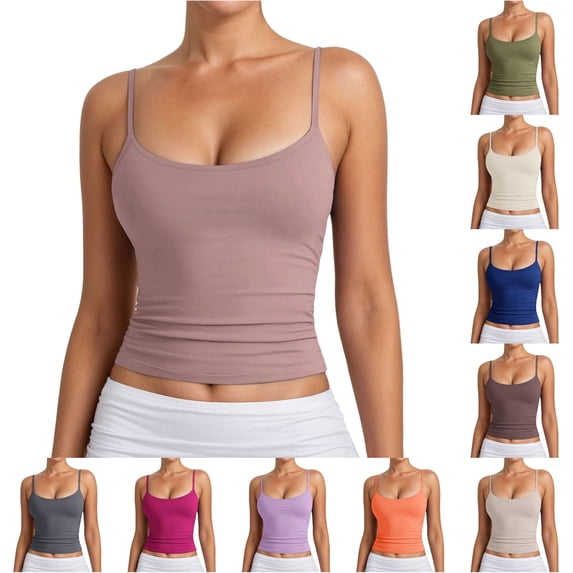 VOUZZA Womens Tank Top Summer Adjustable Spaghetti Strap Crewneck Sleeveless Basic Layering Cami