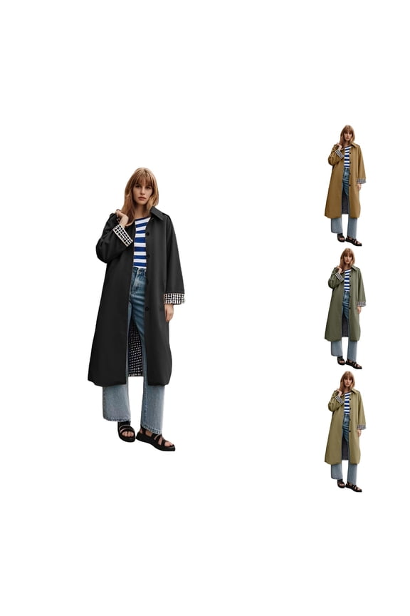 Womens Trench Coat Elegant Lapel Collar Single Long Line Windbreaker Jacket Slim