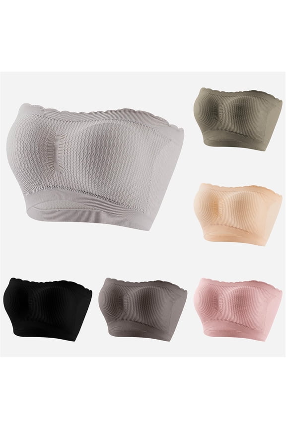 Womens Tube Top Summer Strapless Ribbed Knit Wrap Bandeau Anti Slip Strapless Underwear