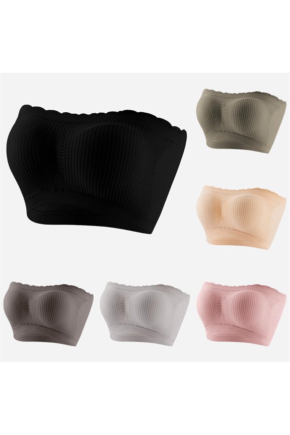 Womens Tube Top Summer Strapless Ribbed Knit Wrap Bandeau Anti Strapless Underwear
