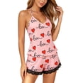 thumbnail image 1 of VOUZZA Womens V Neck Lace Cami Pajama Set Sleeveless Halter Sleepwear Sexy Crocheted Top Shorts Two Piece Lounge, 1 of 5
