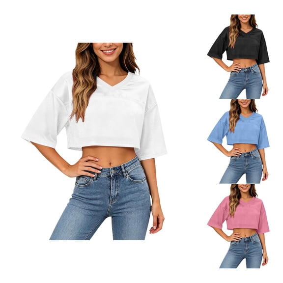VOUZZA Womens Y2K Graphic Tee Letter Embroidered Block Text Short Sleeve Athletic Slim Sporty
