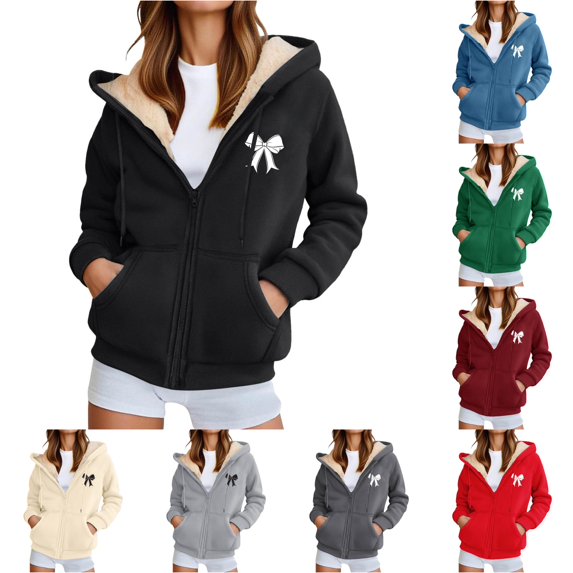 VOUZZA Womens Zip Up Hoodies Long Sleeve Fleece Lined Hooded Sweatshirt Jacket, Casual Zip Up Sweater Jacket for Fall Winter