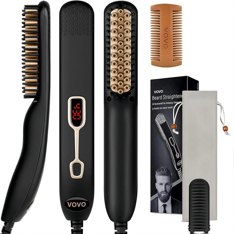 VOVO Beard Straightener Comb Upgrade Professional 2 in 1 Men s Beard Straightening Heated Hair Straightening Brush Portable Anti Burn 6 Temperature Adjustable with LED Display for Home and Travel Walm...