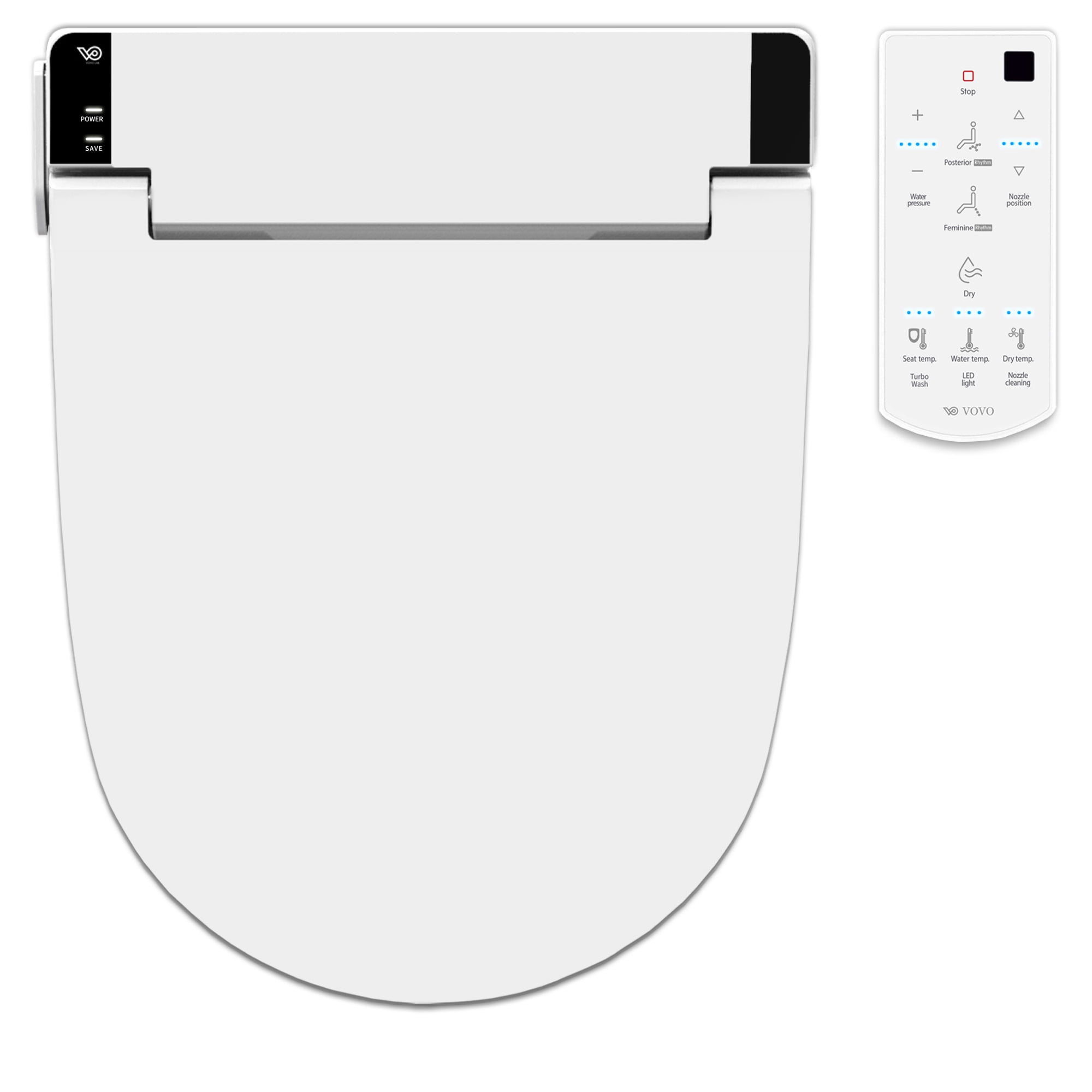 White Round Electronic Bidet with Heated Seat and Stainless Steel Nozzle