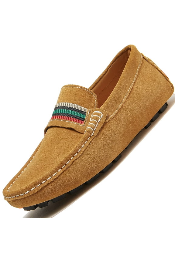 Men's Penny Loafers Moccasin Driving Shoes Slip on Flats Boat Shoes Male Genuine Suede Leather Loafer