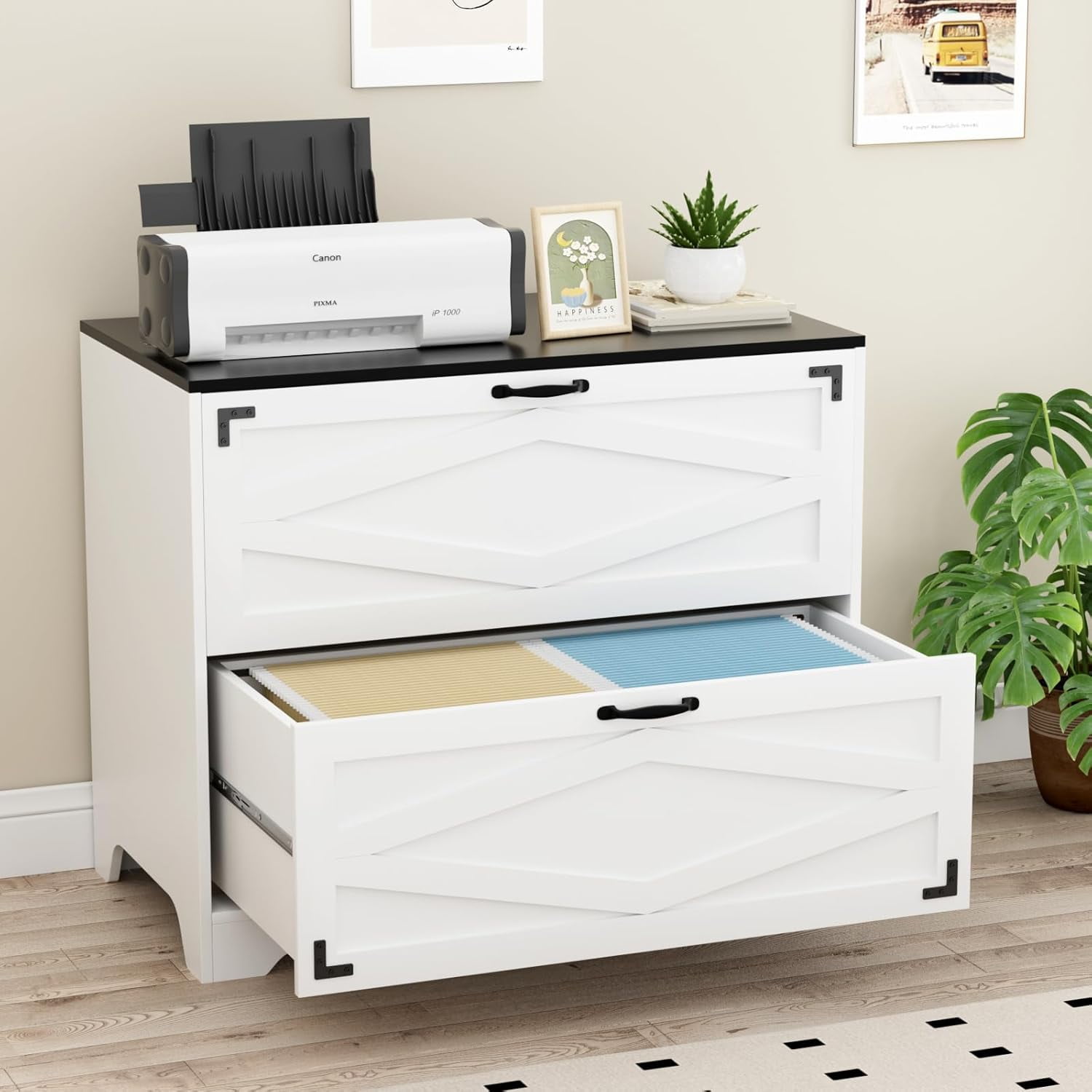 VOWNER 2 Drawer Farmhouse File Cabinet, Wood Lateral Filing Cabinet for ...