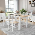 thumbnail image 1 of VOWNER 63” Extendable Dining Table Set for 4-6 People, 5-Piece Dining Table Set for 4 People with 4 Chairs, Kitchen Table Set with MDF Board and Metal Frame, for Small Space, Apartment, Nature Wood, 1 of 9