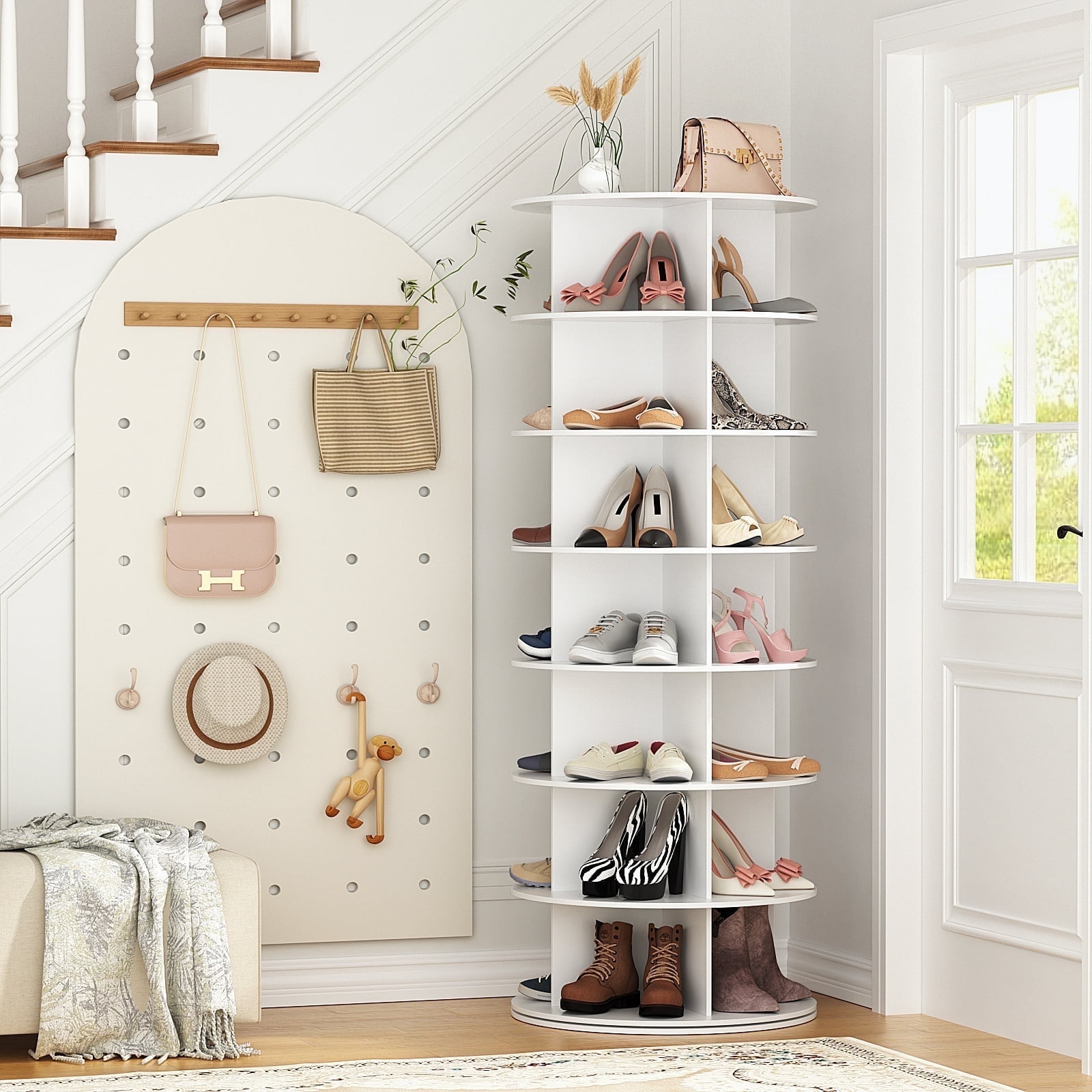 Rotating Vertical Storage Richya 7 Tier Rotating Shoe Rack Tower,Revolving 360 Shoe Rack Storage ...