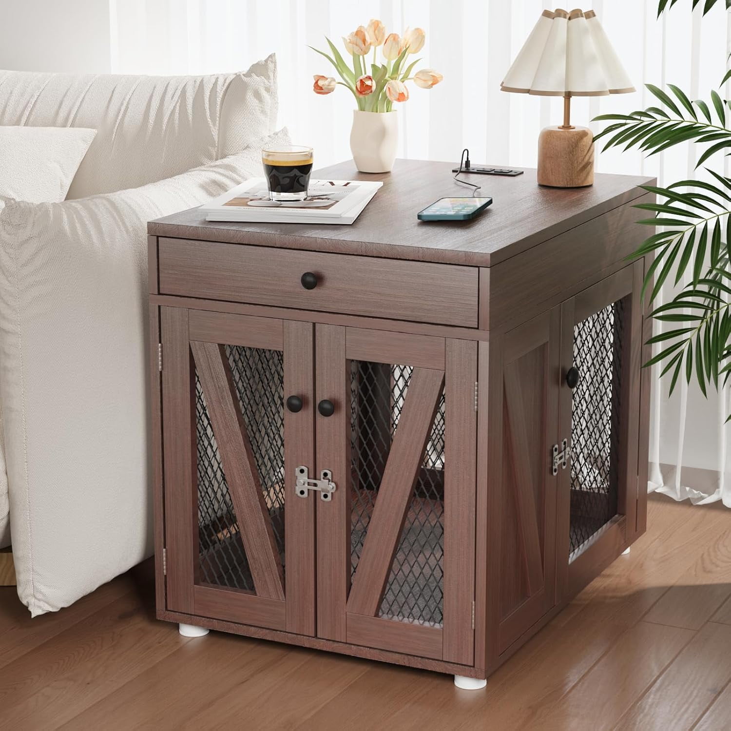 Vowner Dog Crate Furniture Wooden Dog Kennel End Table With Photo Inspiration