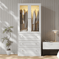 thumbnail image 1 of VOWNER Modern Glass Door Wardrobe Armoires with 3 Drawers Three Lighting Modes Adjustable Brightness Aluminum Alloy Hanging Rod Regular Door, 1 of 8