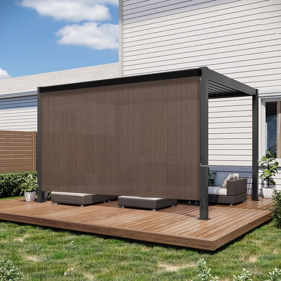VOXBIN 4'Wx8'H Outdoor Roller Shades with valance, Crank Operated Roll Up Patio Sun Shades, Porch Balcony Sun Blocking Window Blind, Mocha