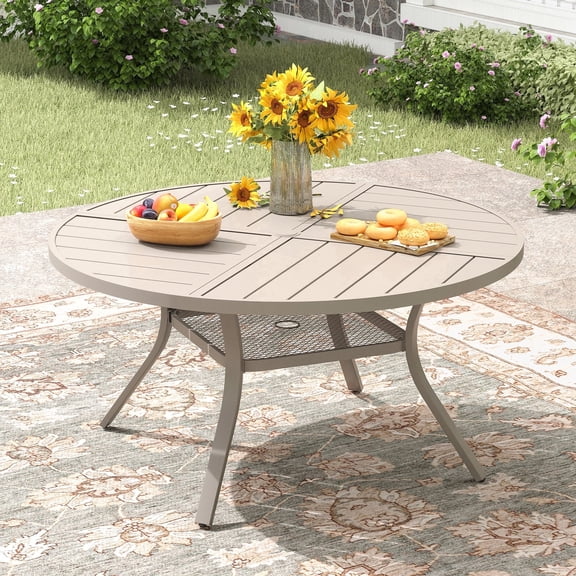 VOXBIN 47" Round Outdoor Patio Dining Table with Adjustable Umbrella Hole All-Weather Dining Table(1 pieces)