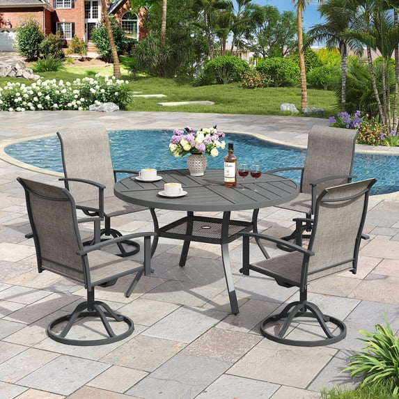VOXBIN 5 Pieces Patio Dining Set - 40.7" Round Metal Table and 4 Swivel Chairs, Gray Table and Gray Chairs